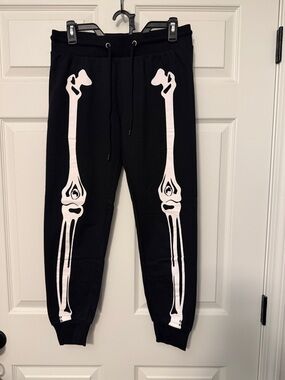 Freeze Black Joggers with White Skeleton Leg Print